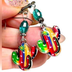 Southwestern Native feel cactus and silver earrings